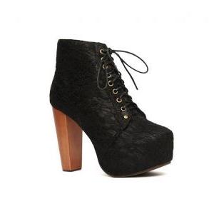 Black Lace Platform Booties on Luulla